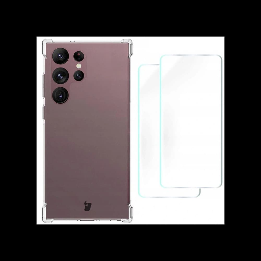 Bizon Case Clear Pack tok + 2x kijelzőfólia + lencsevédő Samsung Galaxy S23 Ultra átlátszó