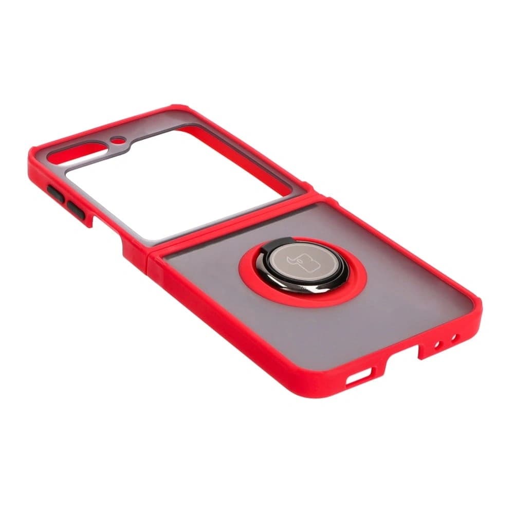 Bizon Case Hybrid Ring Samsung Galaxy Z Flip5 rauchig mit einem roten Rahmen - 4