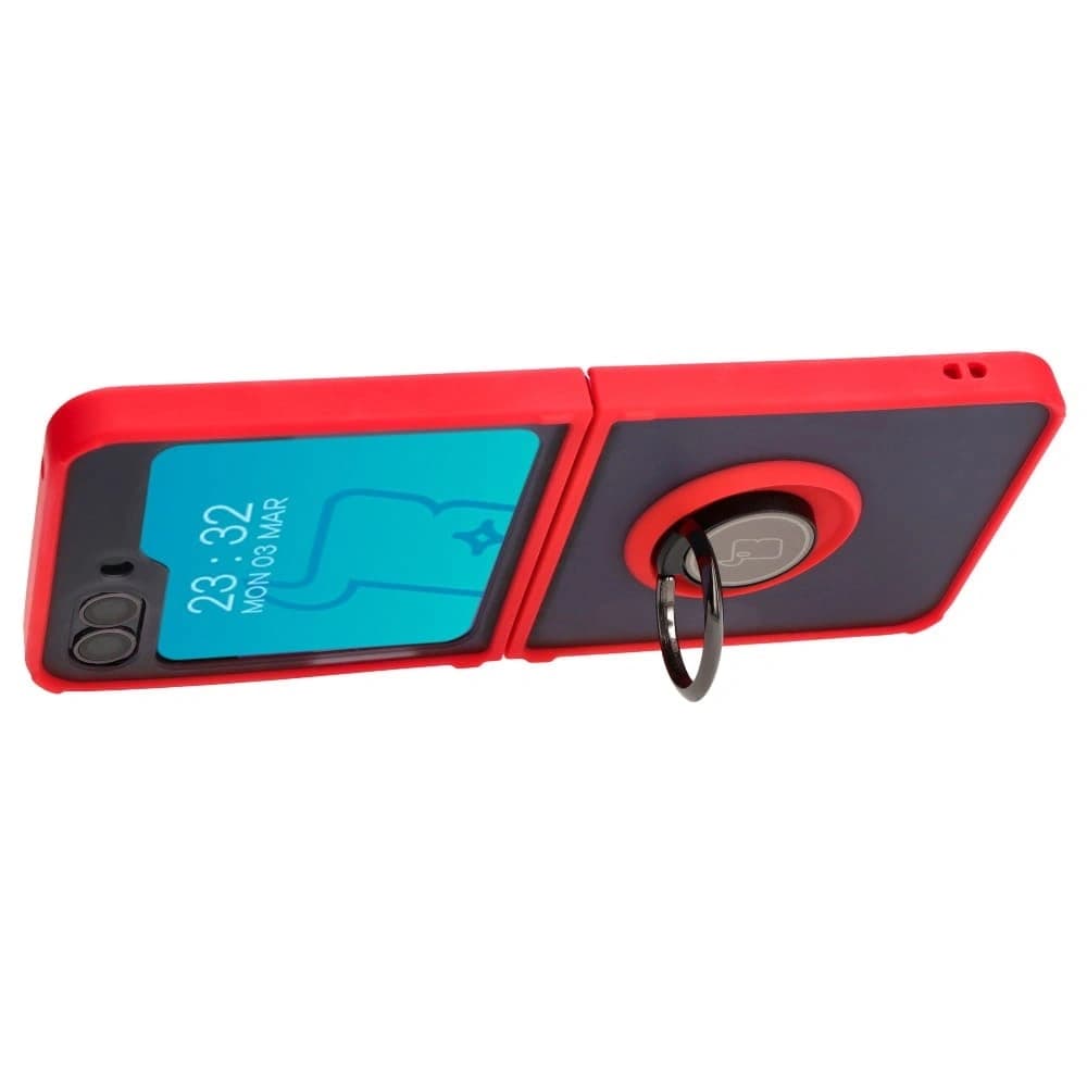 Bizon Case Hybrid Ring Samsung Galaxy Z Flip5 rauchig mit einem roten Rahmen - 5