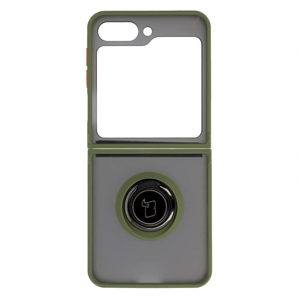 Etui s úchytem na prst Bizon Case Hybrid Ring pro Samsung Galaxy Z Flip5 kouřové se zeleným rámečkem - 2