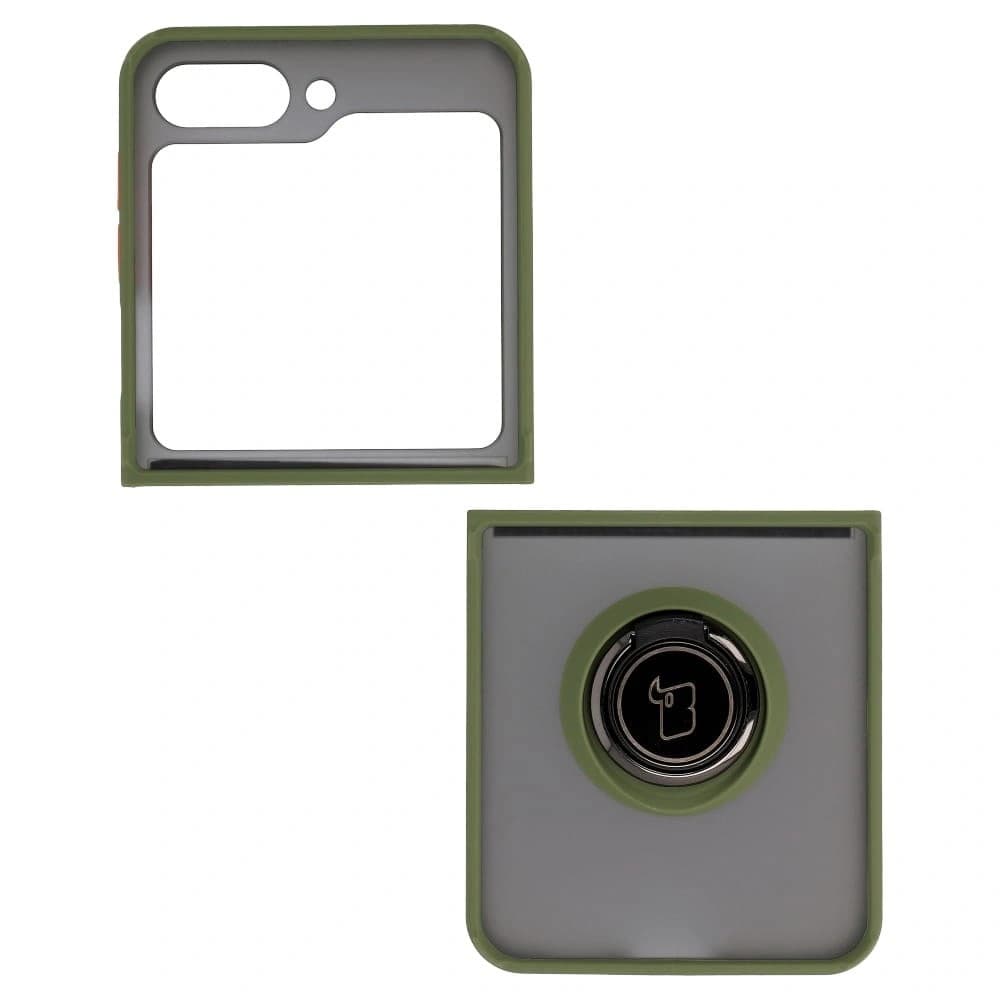 Etui s úchytem na prst Bizon Case Hybrid Ring pro Samsung Galaxy Z Flip5 kouřové se zeleným rámečkem - 3