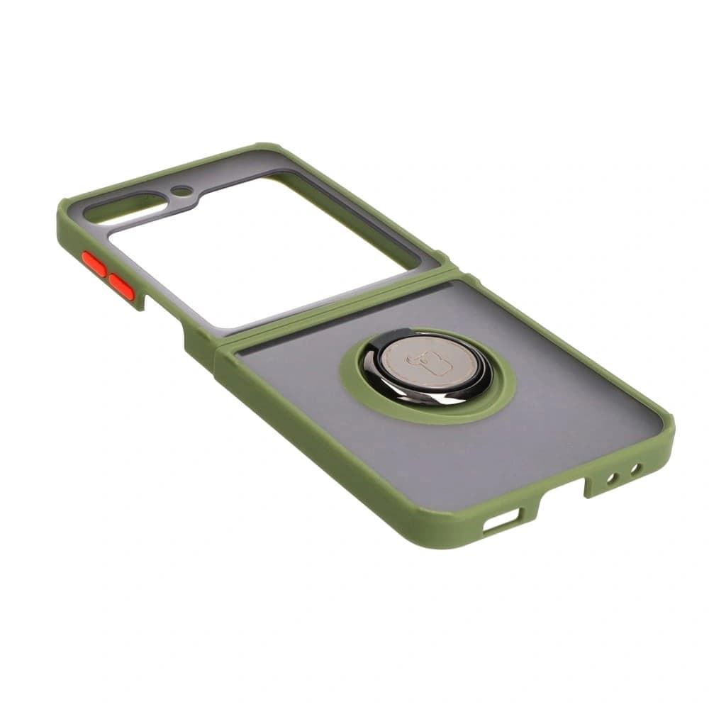 Etui s úchytem na prst Bizon Case Hybrid Ring pro Samsung Galaxy Z Flip5 kouřové se zeleným rámečkem - 4