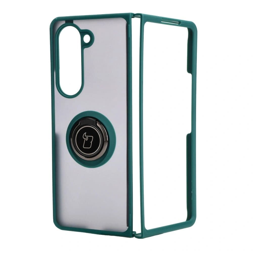 Etui s úchopem na prst Bizon Case Hybrid Ring do Samsung Galaxy Z Fold5 kouřové s tmavě zeleným rámečkem - 3