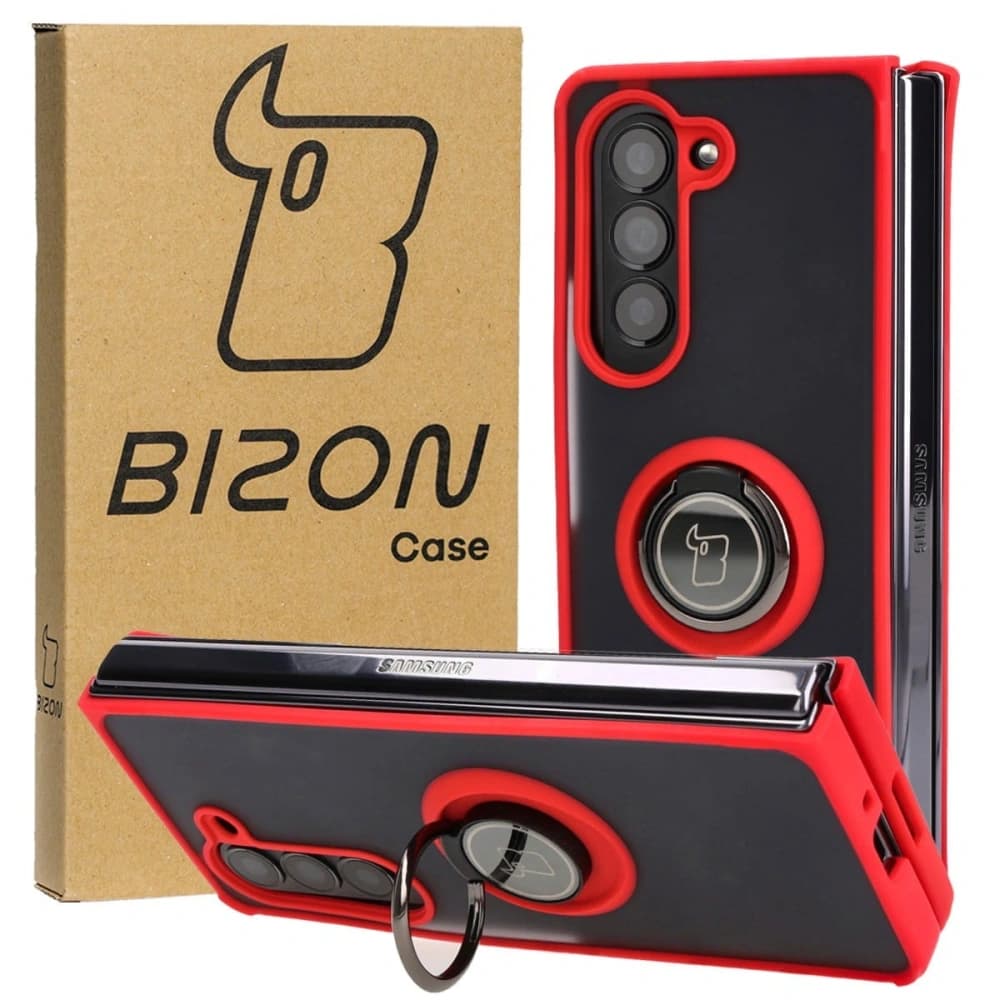 Bizon Case Hybrid Ring Samsung Galaxy Z Fold5 fumuriu cu un cadru roșu