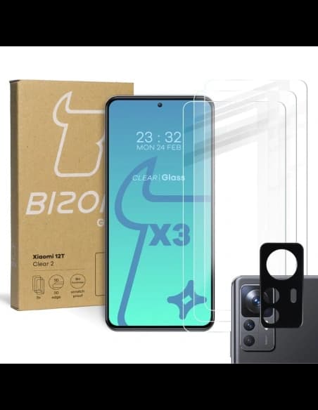 BIZON Clear 2 3x sticlă de ecran + sticlă de cameră Xiaomi 12T