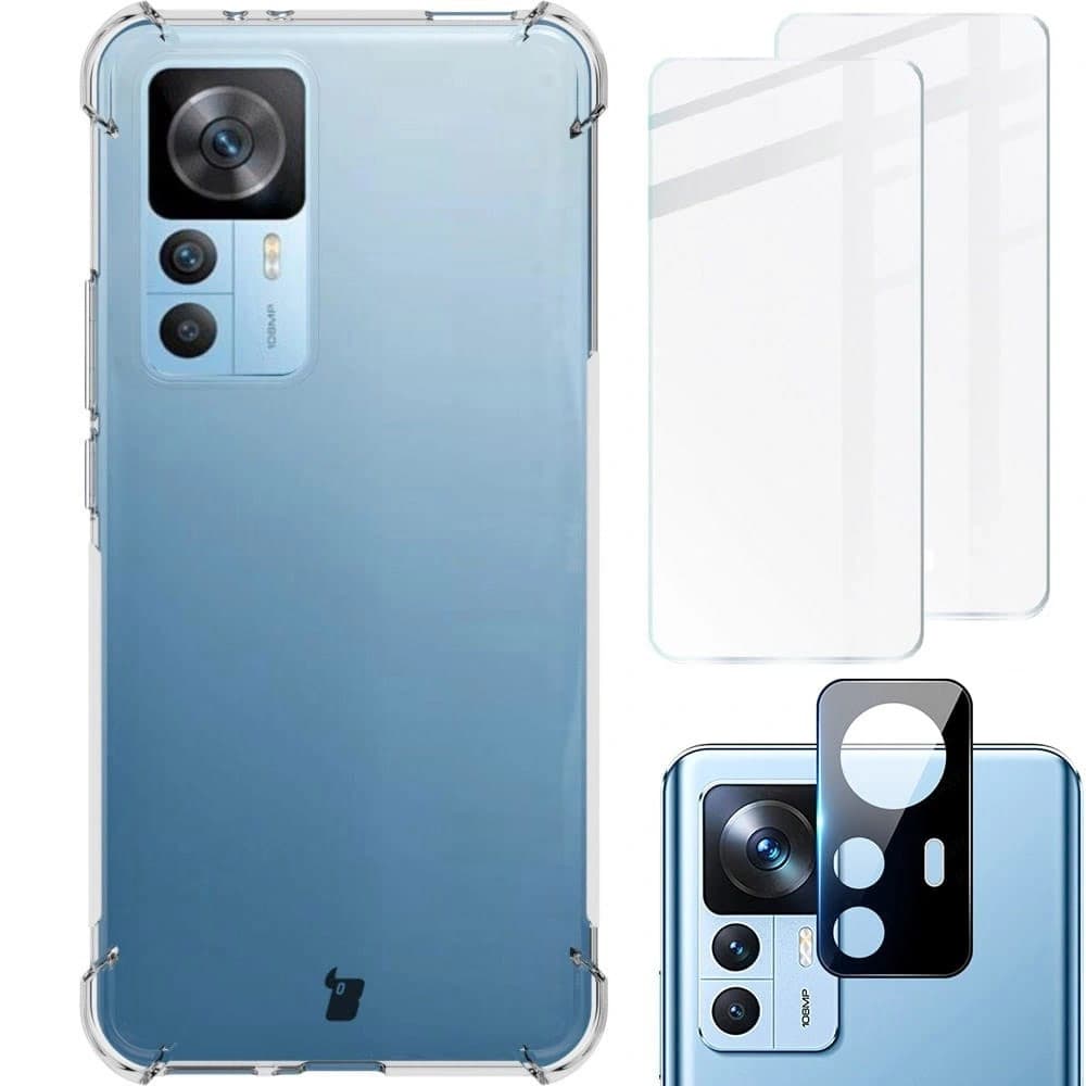 Bizon Case Clear Pack carcasă + 2x sticlă de protecție + sticlă pentru lentile Xiaomi 12T transparentă