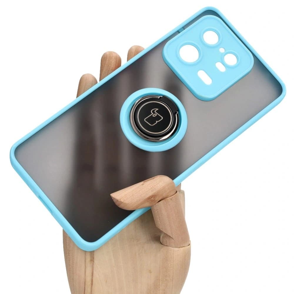 Bizon Case Hybrid Ring Xiaomi 13 Pro smoky with a light blue frame