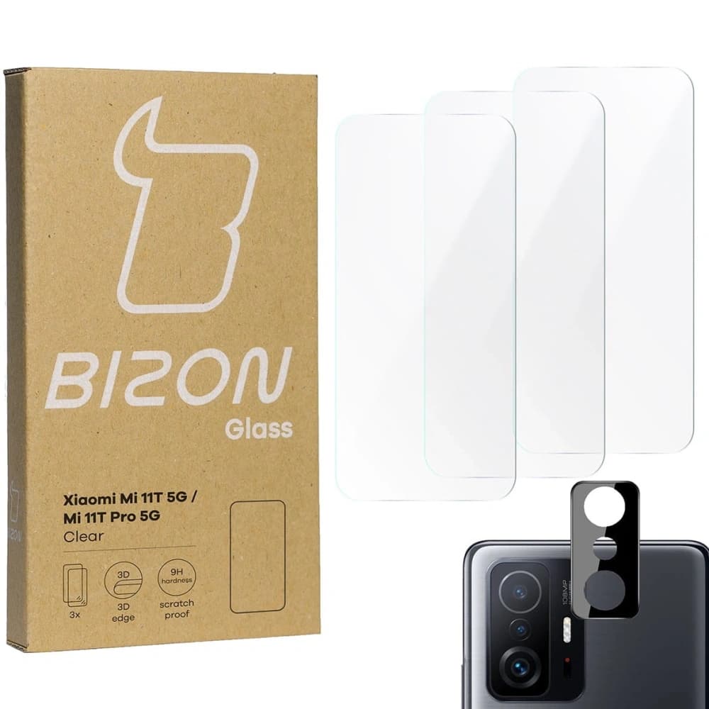 Bizon Glas Klar gehärtetes Glas - 3 Stück. + Linsenglas Xiaomi 11T 5G / 11T Pro 5G