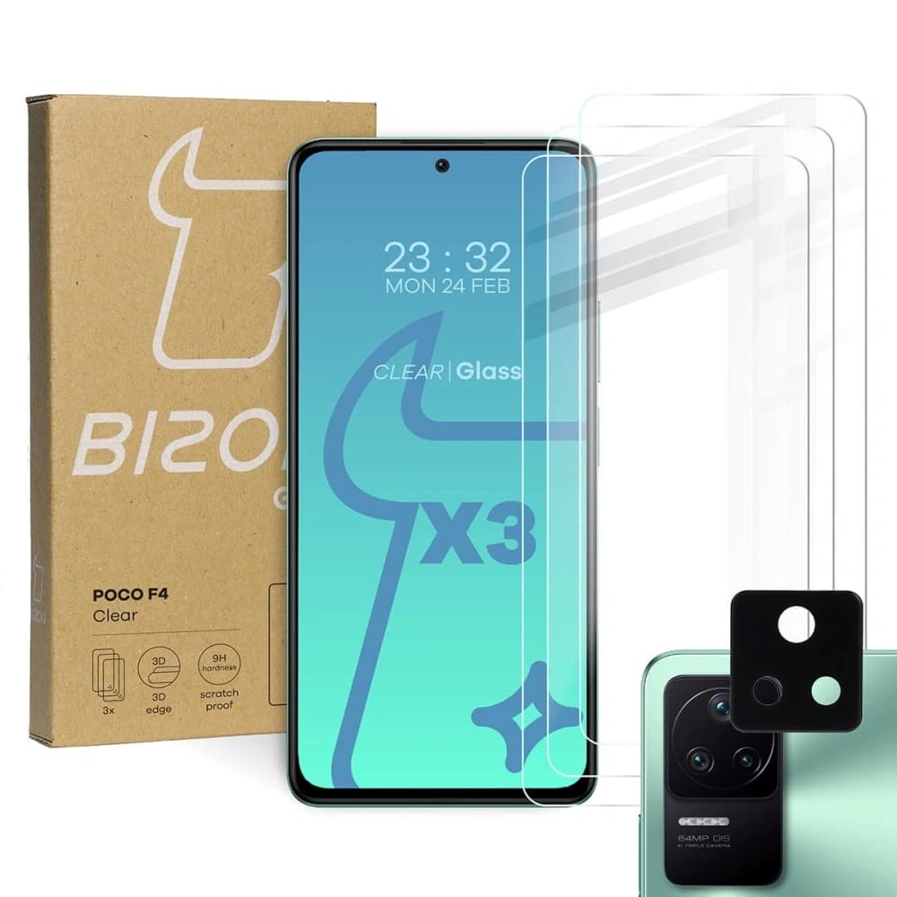 Bizon üveg Tiszta edzett üveg - 3 db. + lencse üveg Xiaomi Poco F4