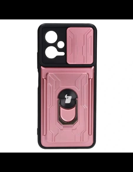 Bizon Case Camshield Kártyahely Gyűrű Xiaomi POCO X5 világos rózsaszín