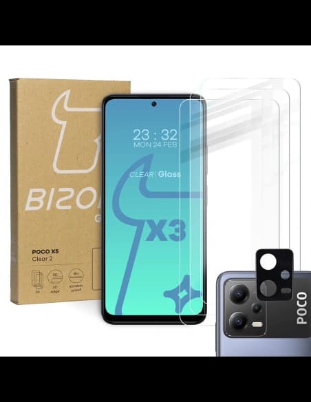 3x üveg a kijelzőhöz + tiszta üveg a kamerához BIZON Clear 2 Poco X5-hoz