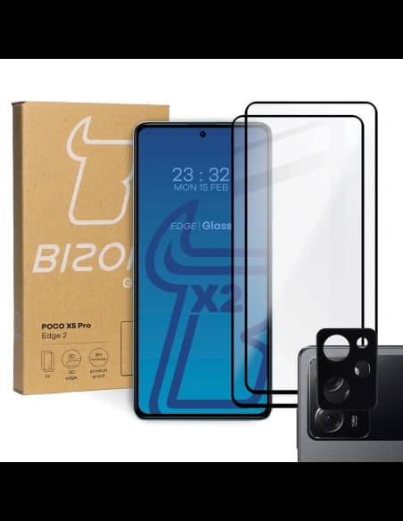 2x Sticlă de protecție + sticlă pentru cameră BIZON Edge 2 pentru Poco X5 Pro