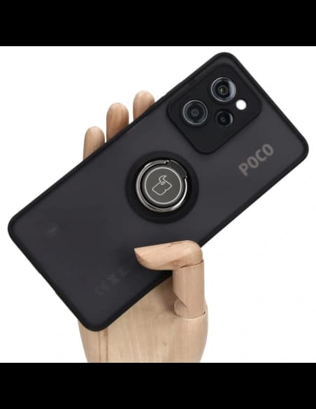 Bizon Case Hybrid Ring Xiaomi Poco X5 Pro fumurie cu un cadru negru