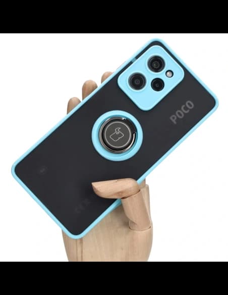 Bizon Case Hybrid Ring Xiaomi Poco X5 Pro fumuriu cu un cadru bleu deschis