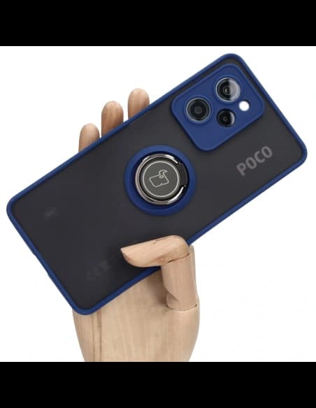 Bizon Case Hybrid Ring Xiaomi Poco X5 Pro fumuriu cu un cadru albastru marin