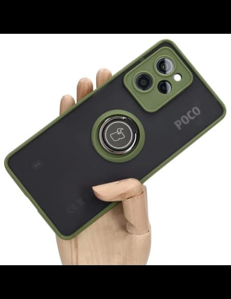 Bizon Case Hybrid Ring Xiaomi Poco X5 Pro fumos cu un cadru verde
