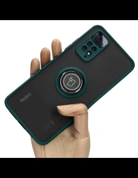 Bizon Case Hybrid Ring Xiaomi Redmi Note 11 / 11S 4G fumuriu cu un cadru verde închis