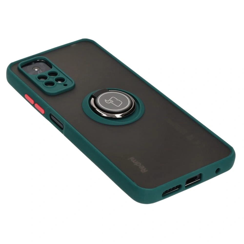 Bizon Case Hybrid Ring Xiaomi Redmi Note 11 / 11S 4G rauchig mit einem dunkelgrünen Rahmen - 4