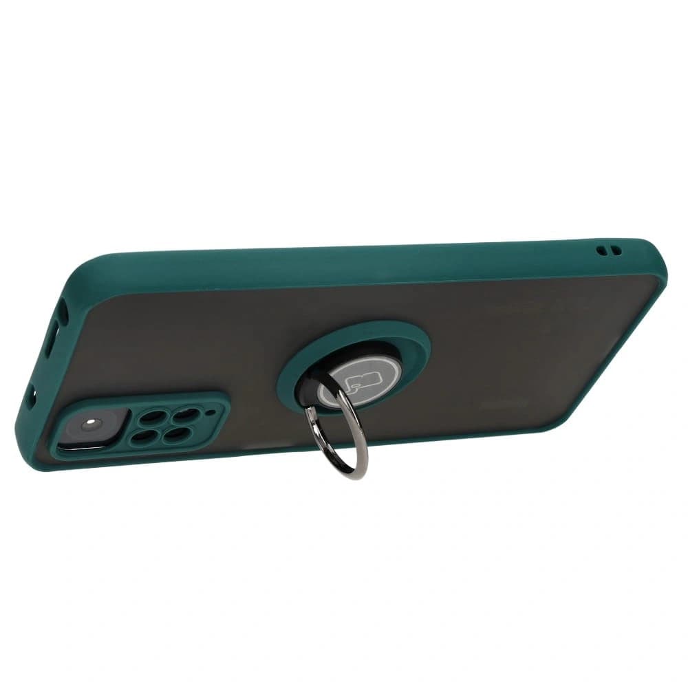 Bizon Case Hybrid Ring Xiaomi Redmi Note 11 / 11S 4G rauchig mit einem dunkelgrünen Rahmen - 5
