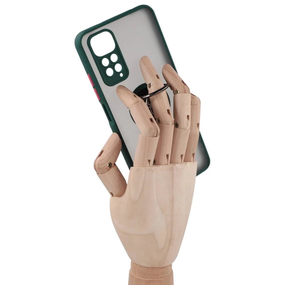 Bizon Case Hybrid Ring Xiaomi Redmi Note 11 / 11S 4G rauchig mit einem dunkelgrünen Rahmen - 8