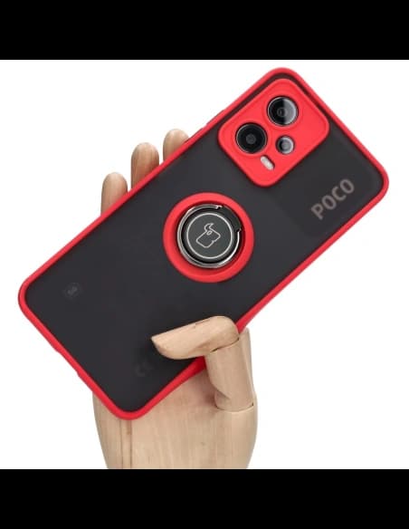Bizon Case Hybrid Ring Xiaomi Poco X5 / Redmi Note 12 5G smoky with a red frame
