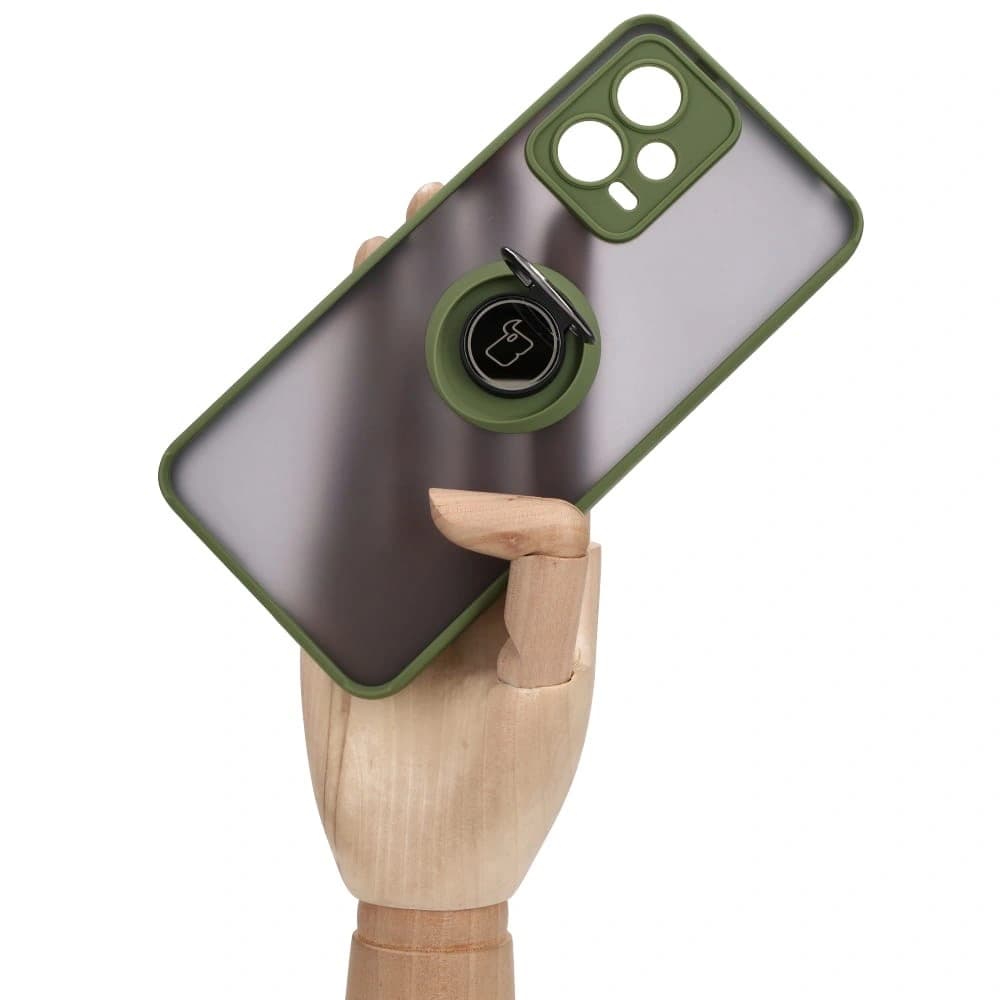 Etui s úchytem na prst Bizon Case Hybrid Ring do Xiaomi Poco X5 / Redmi Note 12 5G kouřové se zeleným rámečkem - 7