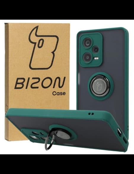 Bizon Case Hybrid Ring Xiaomi Redmi Note 12 Pro+ 5G smoky with a dark green frame