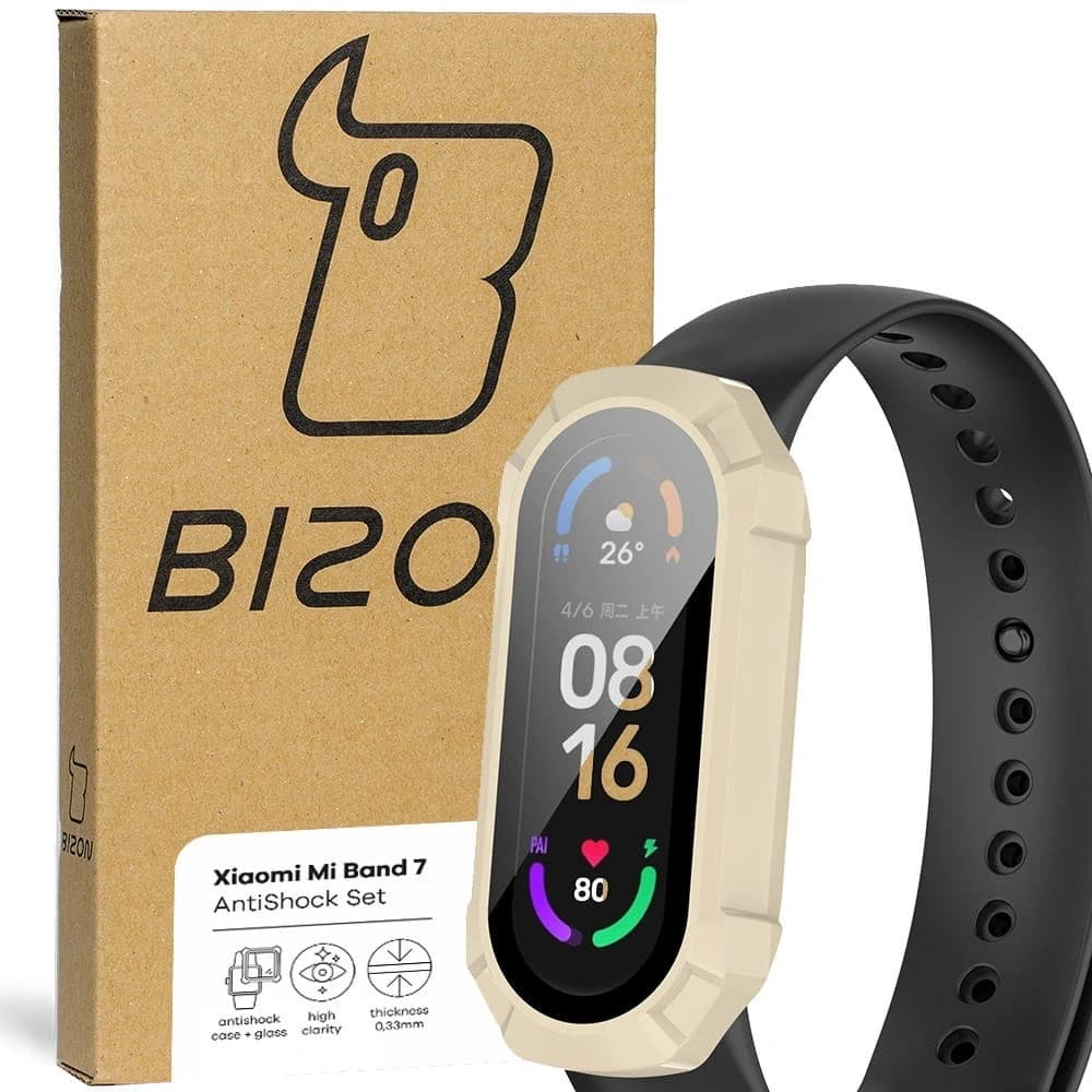 Etui ze skla Bizon Case AntiShock Set Xiaomi Mi Band 7 bílé