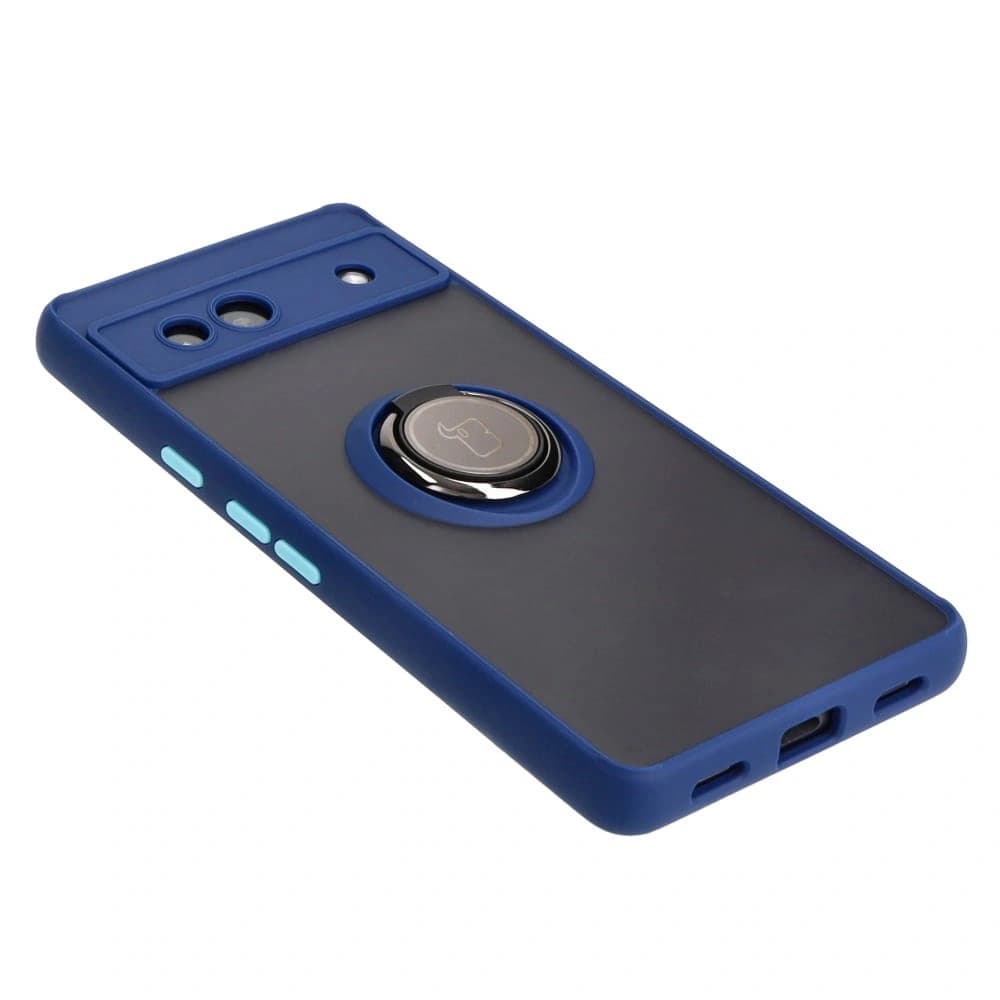 Bizon Case Hybrid Ring Google Pixel 7A rauchig mit einem marineblauen Rahmen - 4