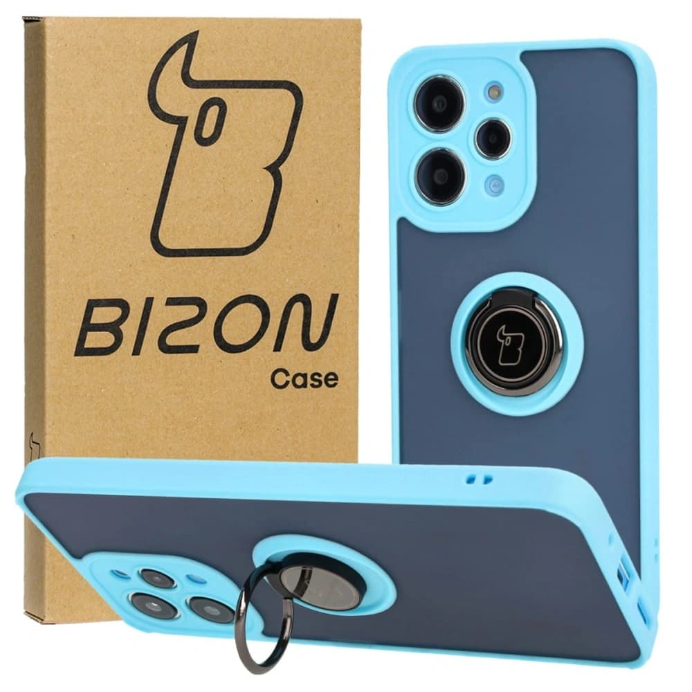 Bizon Case Hybrid Ring Xiaomi Redmi 12 rauchig mit einem hellblauen Rahmen