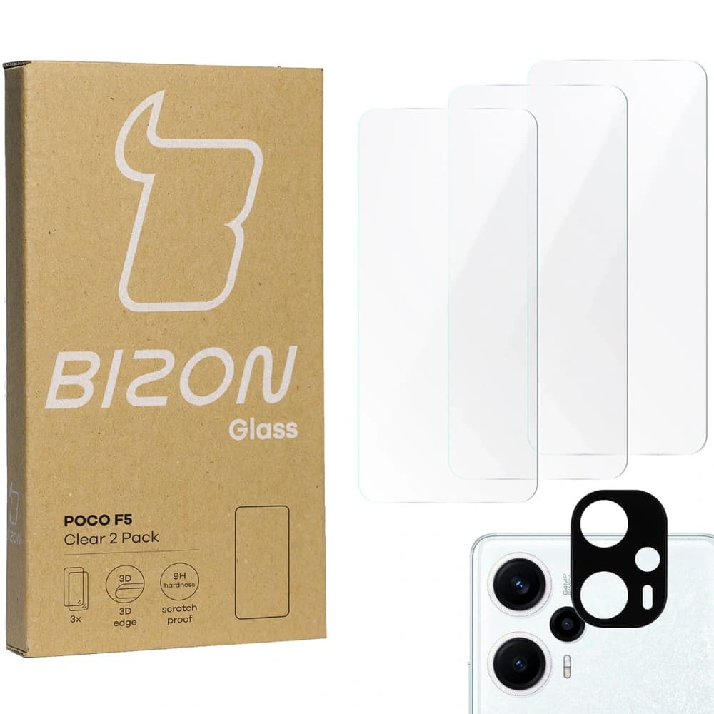 BIZON Clear 3x Bildschirmglas + Kameraglas Xiaomi Poco F5