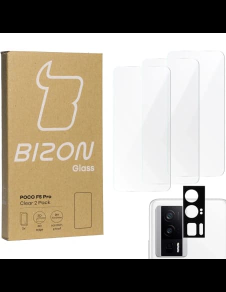 BIZON Clear 3x sticlă de ecran + sticlă de cameră Xiaomi Poco F5 Pro