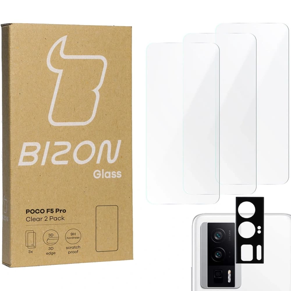 BIZON Clear 3x Bildschirmglas + Kameraglas Xiaomi Poco F5 Pro