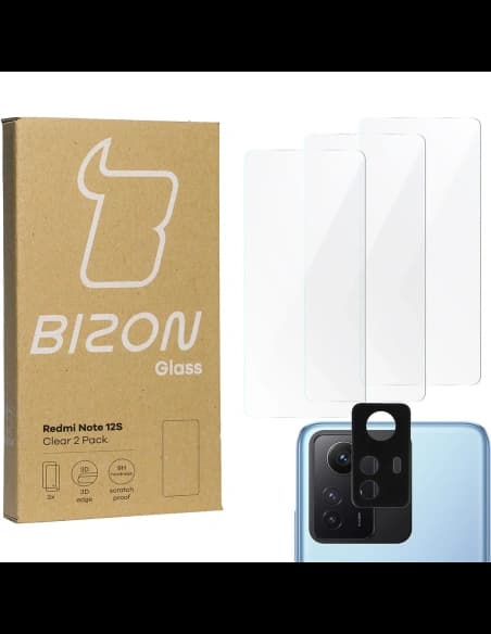 3x Sklo na displej + sklo na fotoaparát BIZON Clear pro Redmi Note 12S