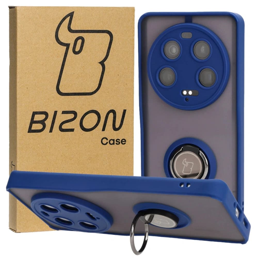 Bizon Case Hybrid Ring Xiaomi 13 Ultra fumuriu cu un cadru albastru marin