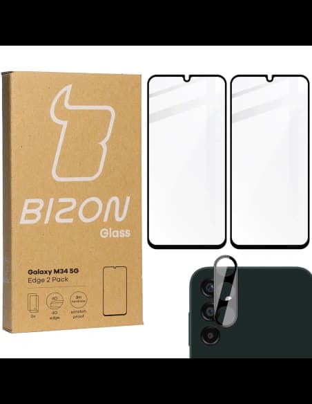 BIZON Edge 2x sticlă de ecran + sticlă de cameră Samsung Galaxy M34 5G