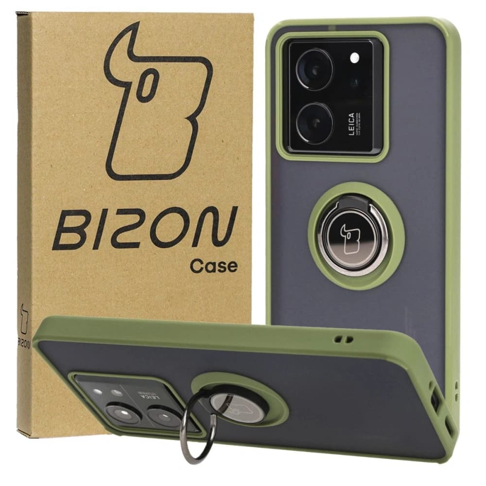 Bizon Case Hybrid Gyűrű Xiaomi 13T Pro / 13T füstös zöld kerettel