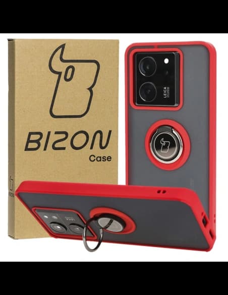Bizon Case Hybrid Ring Xiaomi 13T Pro / 13T rauchig mit einem roten Rahmen