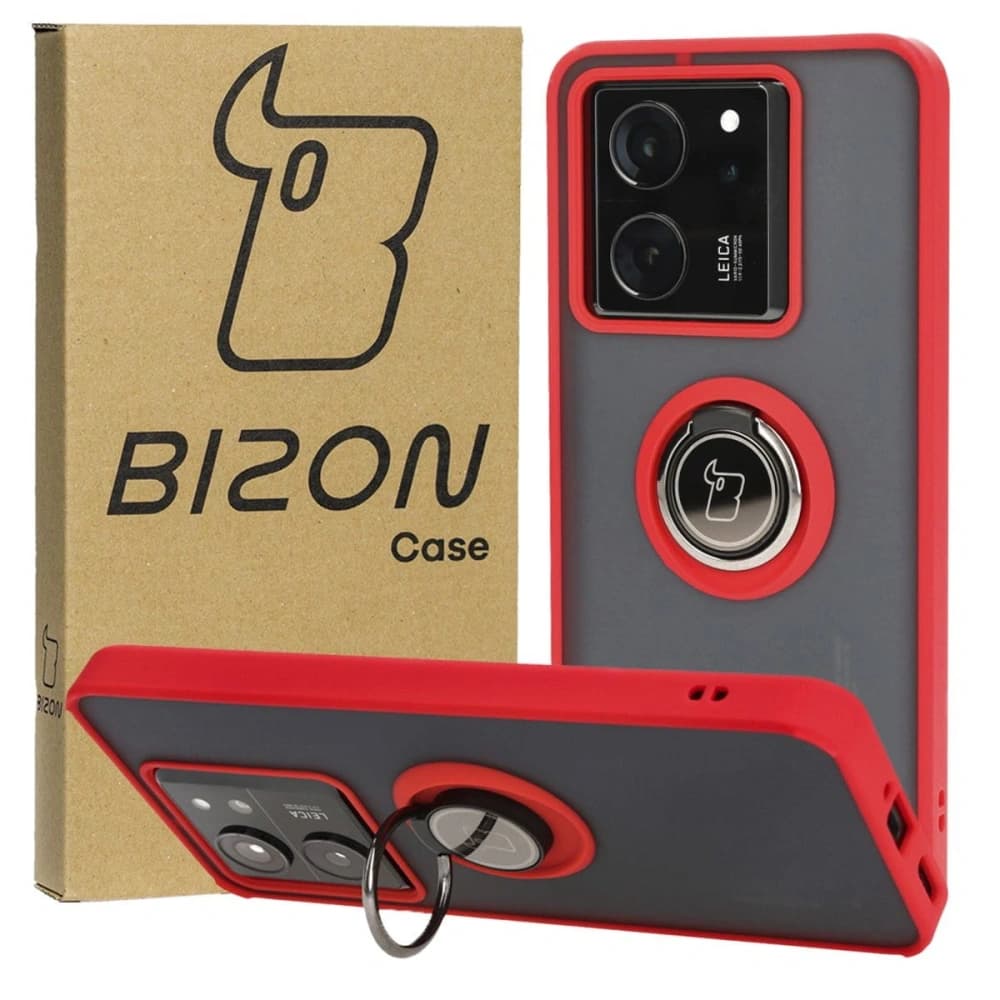 Bizon Case Hybrid Gyűrű Xiaomi 13T Pro / 13T füstös piros kerettel