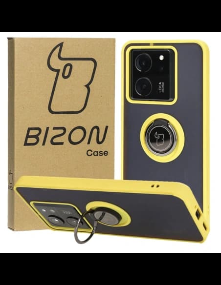 Bizon Case Hybrid Ring Xiaomi 13T Pro / 13T rauchig mit einem gelben Rahmen