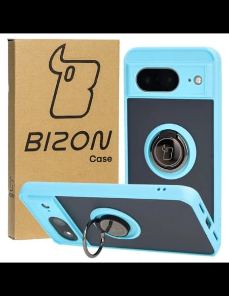 Bizon Case Hybrid Ring Google Pixel 8 smoky cu un cadru de culoare albastră deschisă