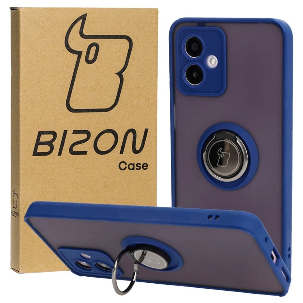 Bizon Case Hybrid Ring Motorola Moto G14 fumuriu cu un cadru albastru închis