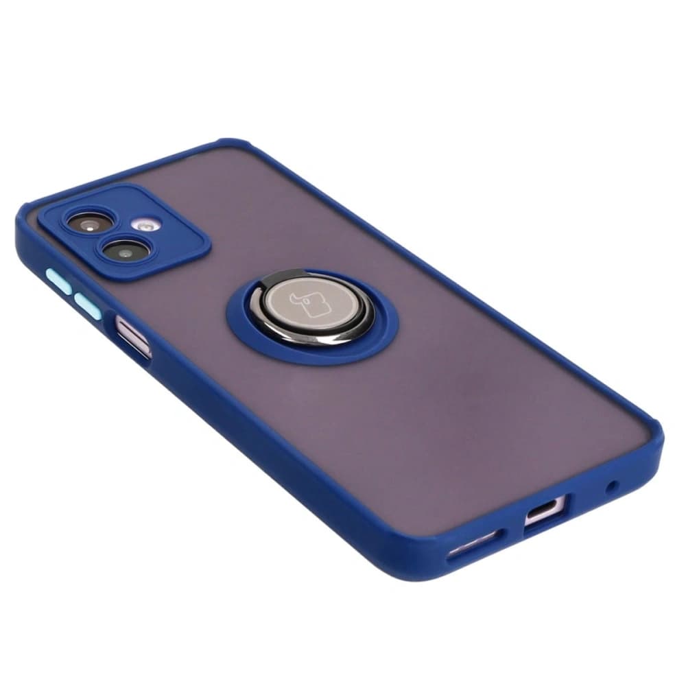 Bizon Case Hybrid Ring Motorola Moto G14 fumuriu cu un cadru albastru închis - 4
