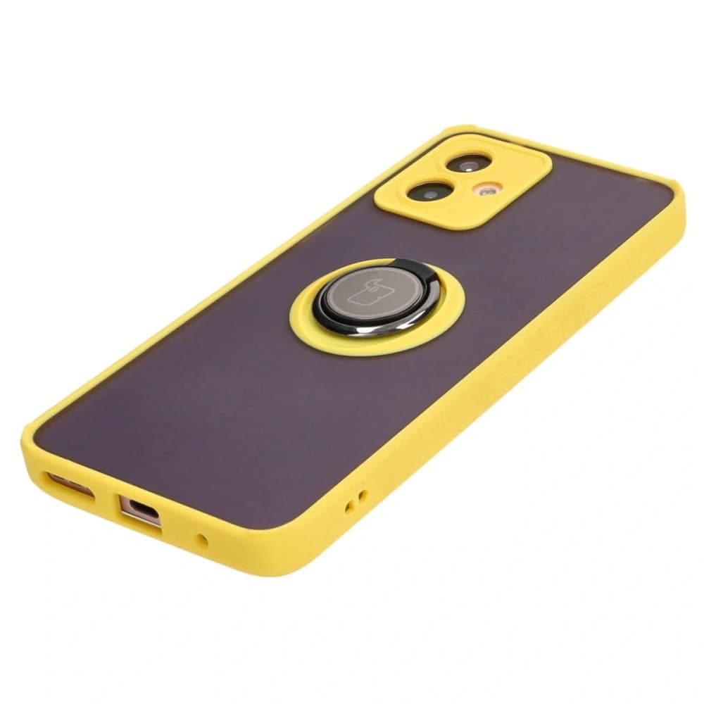 Bizon Case Hybrid Ring Motorola Moto G14 fumuriu cu un cadru galben - 3