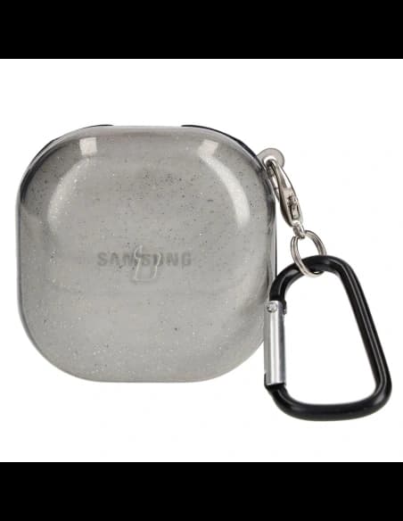 Etui Bizon Case Headphone Clear do Samsung Galaxy Buds Live / Pro / Buds2 / Buds2 Pro / Buds FE černé s třpytkami