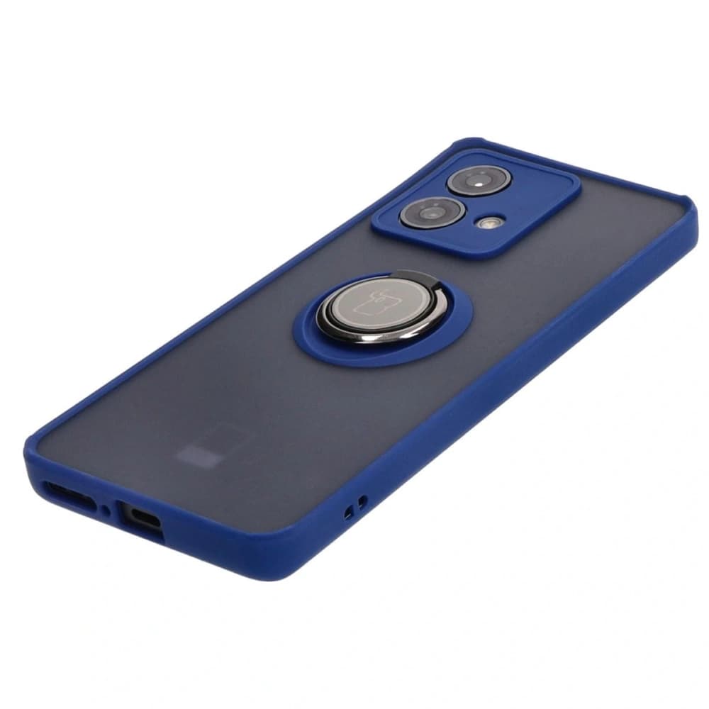 Husa hibridă Bizon pentru Motorola Edge 40 Neo fumurie cu un cadru albastru marin. - 3