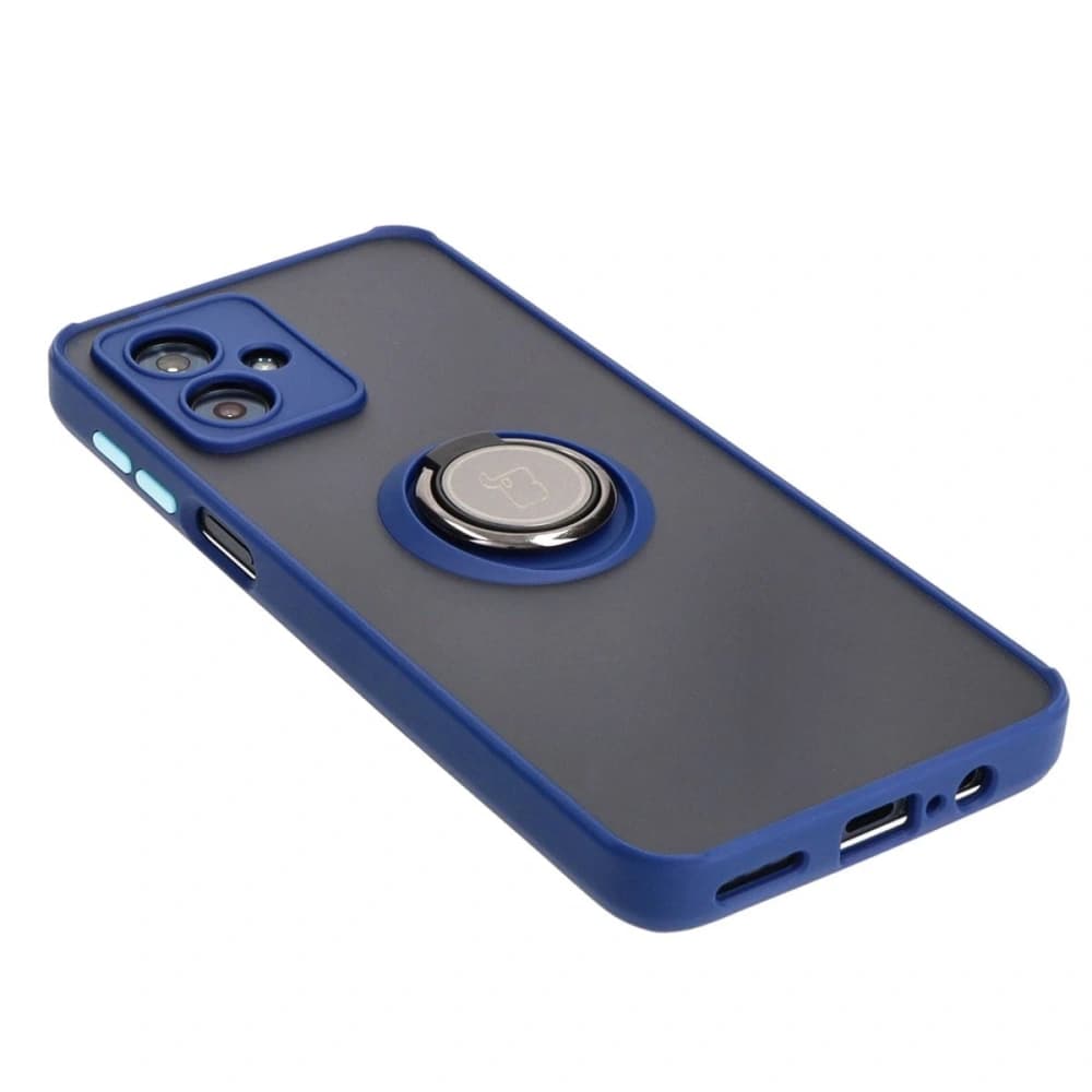 Etui z uchwytem na palec Bizon Case Hybrid Ring do Motorola Moto G54 5G kouřové s modrým rámečkem - 4