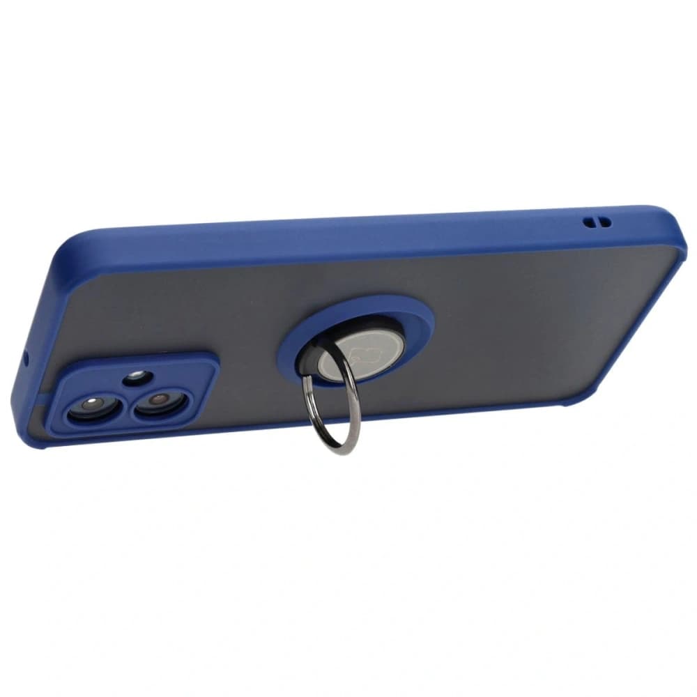 Etui z uchwytem na palec Bizon Case Hybrid Ring do Motorola Moto G54 5G kouřové s modrým rámečkem - 5