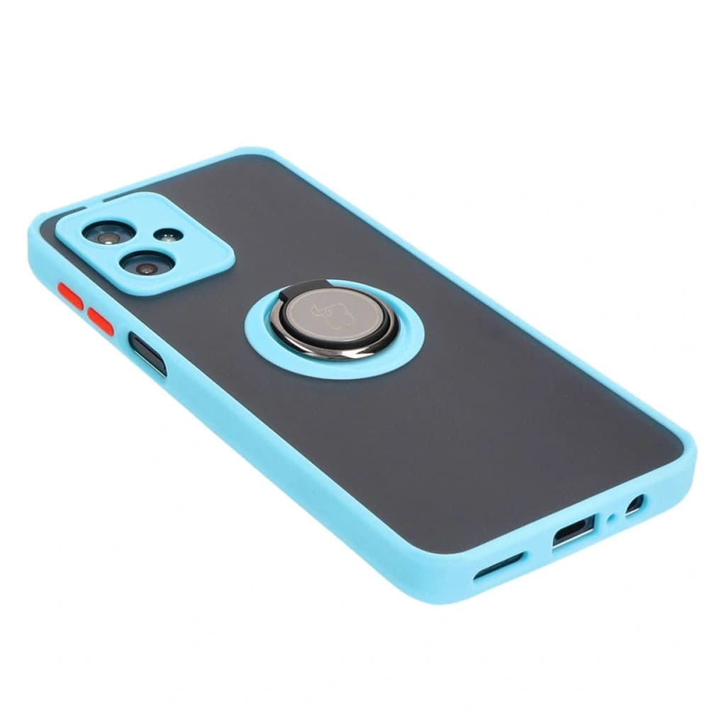 Etui s úchopem na prst Bizon Case Hybrid Ring pro Motorola Moto G54 5G kouřové s jasně modrým rámečkem - 4