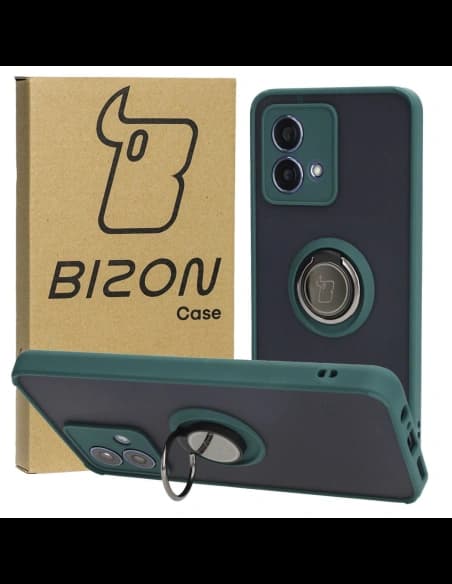Bizon Case Hybrid Ring Motorola Moto G84 5G smoky with a dark green frame